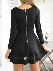 Chiffon Inserts Long Sleeve Mini Skater Dress