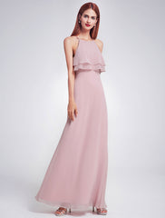 Chiffon Long Halter Sleeveless Layered Prom Dresses A Line Floor Length Party Bridesmaid Dress