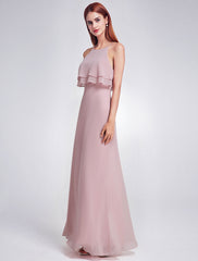Chiffon Long Halter Sleeveless Layered Prom Dresses A Line Floor Length Party Bridesmaid Dress