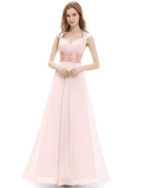 Chiffon Long Queen Anne Neckline Sequin Ruched Sleeveless Occasion With Train Prom Bridesmaid Dress