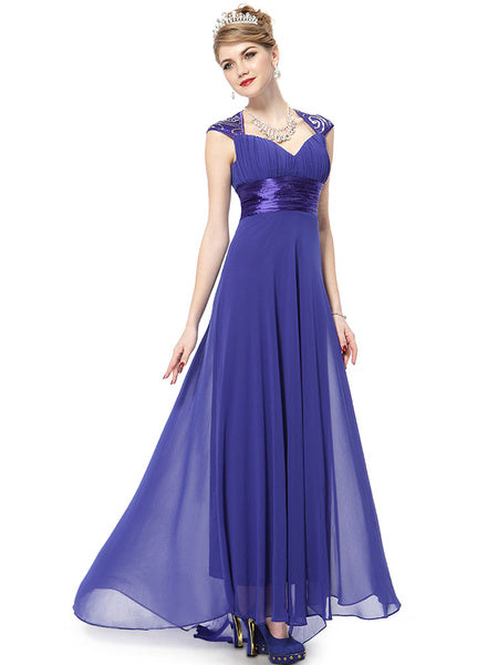 Chiffon Long Queen Anne Neckline Sequin Ruched Sleeveless Occasion With Train Prom Bridesmaid Dress