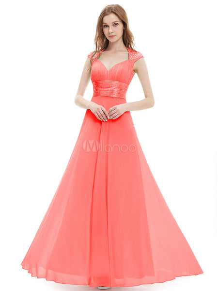 Chiffon Long Queen Anne Neckline Sequin Ruched Sleeveless Occasion With Train Prom Bridesmaid Dress