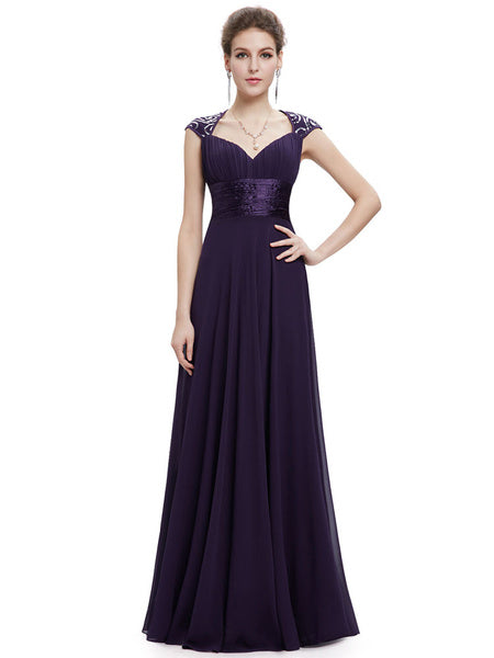 Chiffon Long Queen Anne Neckline Sequin Ruched Sleeveless Occasion With Train Prom Bridesmaid Dress