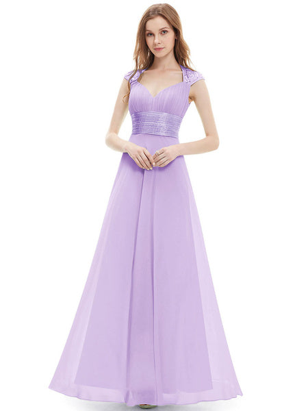Chiffon Long Queen Anne Neckline Sequin Ruched Sleeveless Occasion With Train Prom Bridesmaid Dress