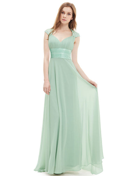 Chiffon Long Queen Anne Neckline Sequin Ruched Sleeveless Occasion With Train Prom Bridesmaid Dress