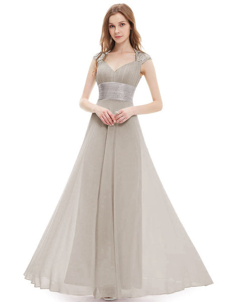 Chiffon Long Queen Anne Neckline Sequin Ruched Sleeveless Occasion With Train Prom Bridesmaid Dress
