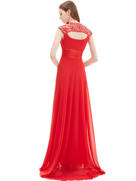 Chiffon Long Queen Anne Neckline Sequin Ruched Sleeveless Occasion With Train Prom Bridesmaid Dress