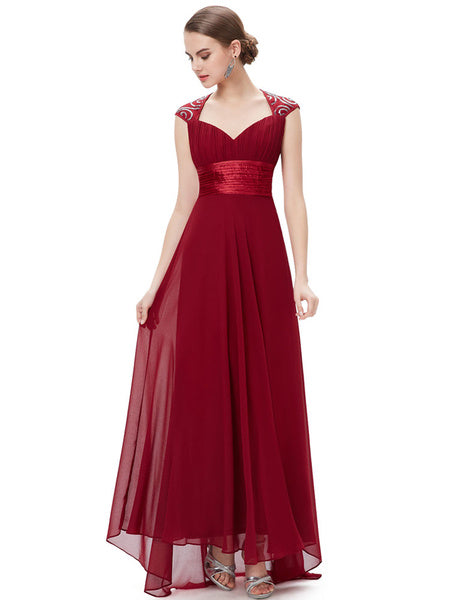 Chiffon Long Queen Anne Neckline Sequin Ruched Sleeveless Occasion With Train Prom Bridesmaid Dress