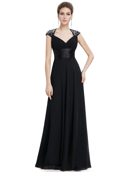 Chiffon Long Queen Anne Neckline Sequin Ruched Sleeveless Occasion With Train Prom Bridesmaid Dress