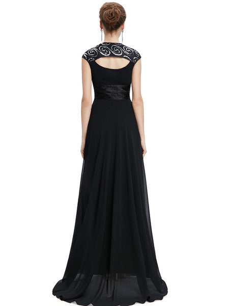Chiffon Long Queen Anne Neckline Sequin Ruched Sleeveless Occasion With Train Prom Bridesmaid Dress