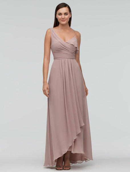 Chiffon Maxi Wedding Party One-shoulder Asymmetrical A-line Evening Bridesmaid Dress