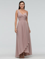 Chiffon Maxi Wedding Party One-shoulder Asymmetrical A-line Evening Bridesmaid Dress