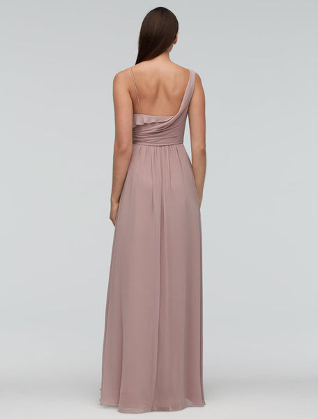 Chiffon Maxi Wedding Party One-shoulder Asymmetrical A-line Evening Bridesmaid Dress