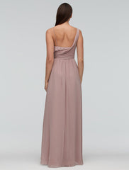 Chiffon Maxi Wedding Party One-shoulder Asymmetrical A-line Evening Bridesmaid Dress