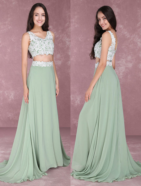 Chiffon Prom Two Piece Beading Occasion Party Dresses