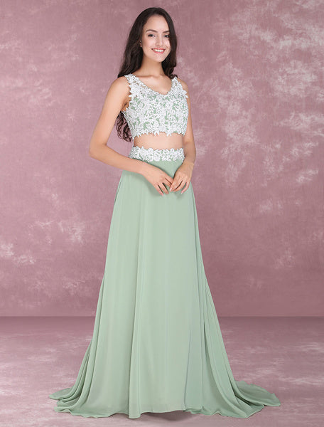 Chiffon Prom Two Piece Beading Occasion Party Dresses