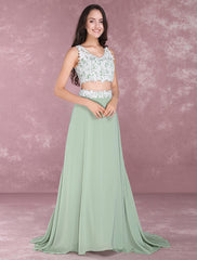 Chiffon Prom Two Piece Beading Occasion Party Dresses