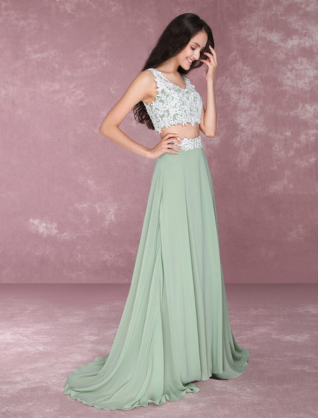 Chiffon Prom Two Piece Beading Occasion Party Dresses