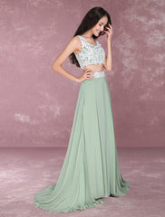 Chiffon Prom Two Piece Beading Occasion Party Dresses