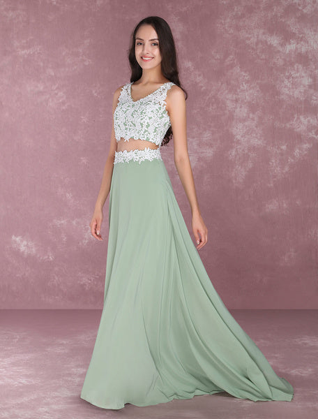 Chiffon Prom Two Piece Beading Occasion Party Dresses