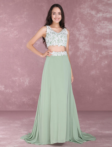 Chiffon Prom Two Piece Beading Occasion Party Dresses