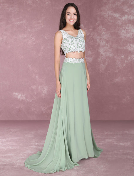 Chiffon Prom Two Piece Beading Occasion Party Dresses
