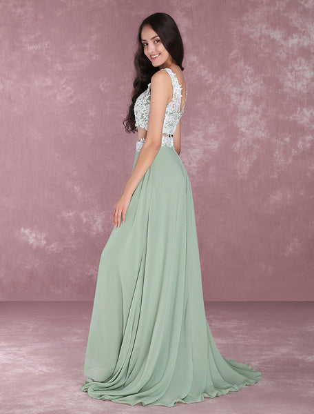 Chiffon Prom Two Piece Beading Occasion Party Dresses
