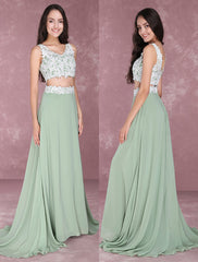 Chiffon Prom Two Piece Beading Occasion Party Dresses