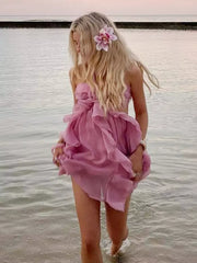 Chiffon Ruffle With Floral Accents And Halter Neckline Mini Dress