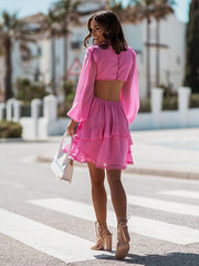 Chiffon Backless Cut Out Floor Length Dress