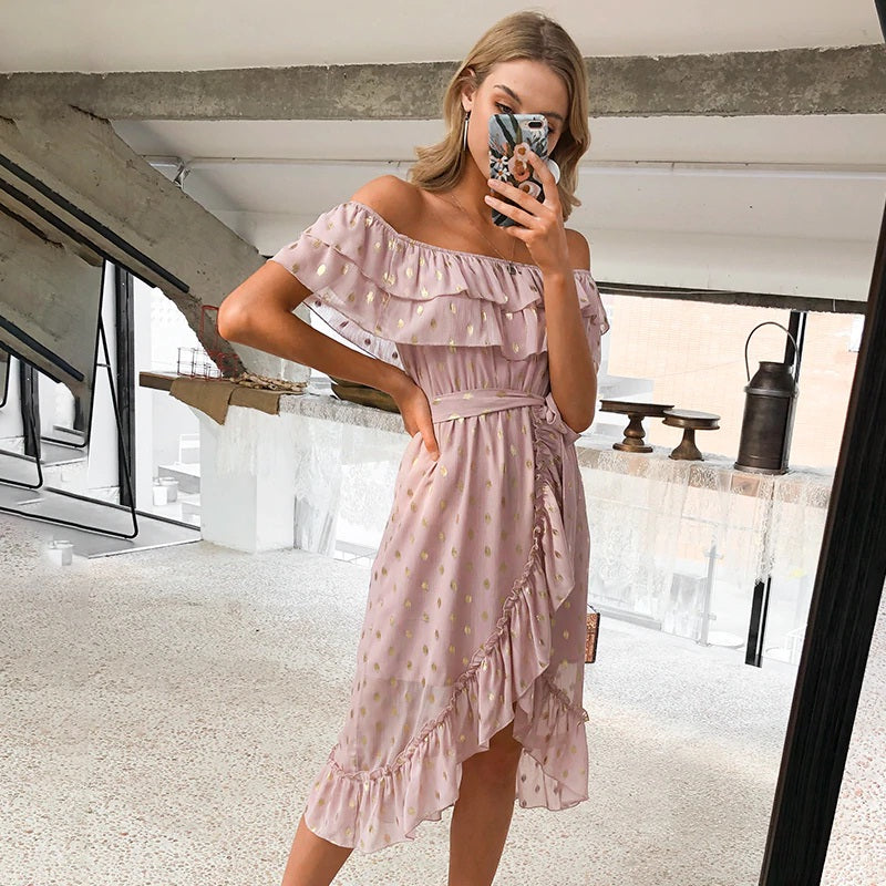 Chiffon Off Shoulder Casual Beach Dress