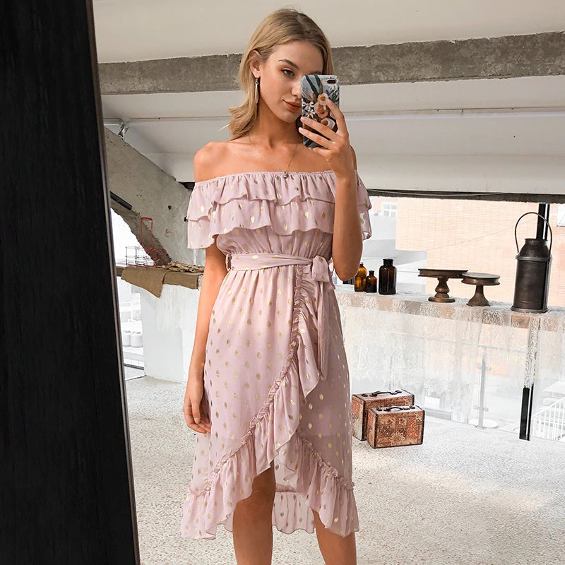 Chiffon Off Shoulder Casual Beach Dress
