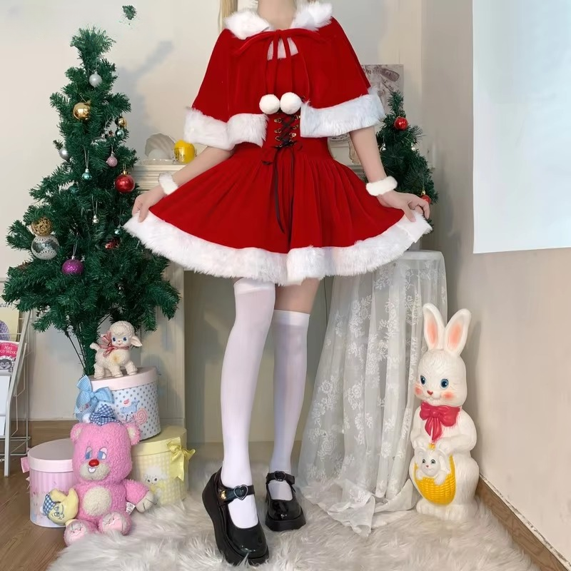 Christmas Chest wrapping Princess Sleeves Shawl Mini Dress