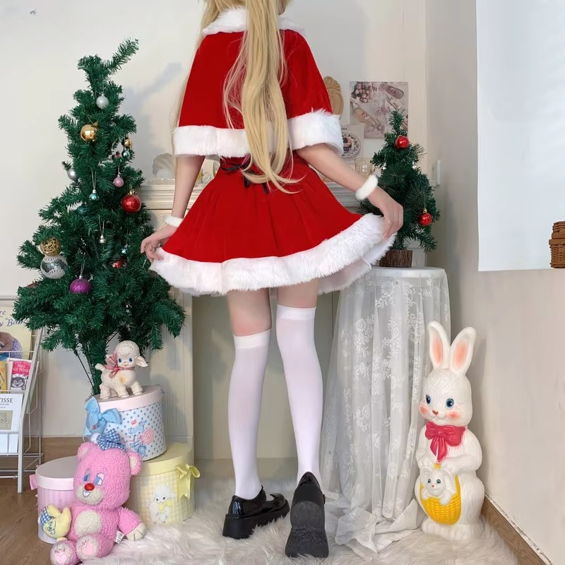 Christmas Chest wrapping Princess Sleeves Shawl Mini Dress