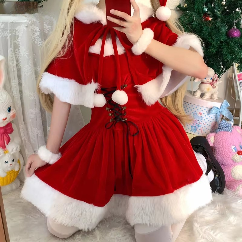Christmas Chest wrapping Princess Sleeves Shawl Mini Dress