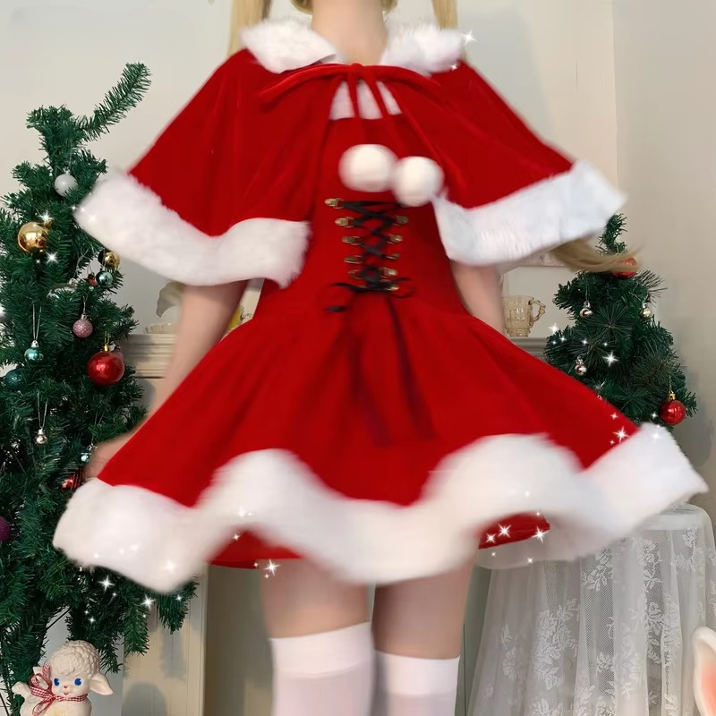 Christmas Chest wrapping Princess Sleeves Shawl Mini Dress