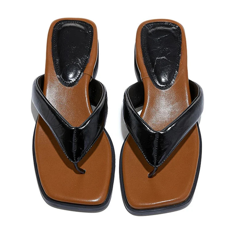 Chunky Wedge Sandals Luxury Leather Flats for Comfortable Flip-Flops Elegant Beach Sandals Slippers