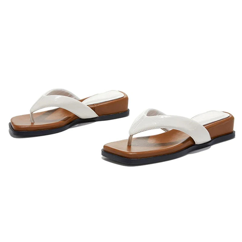 Chunky Wedge Sandals Luxury Leather Flats for Comfortable Flip-Flops Elegant Beach Sandals Slippers