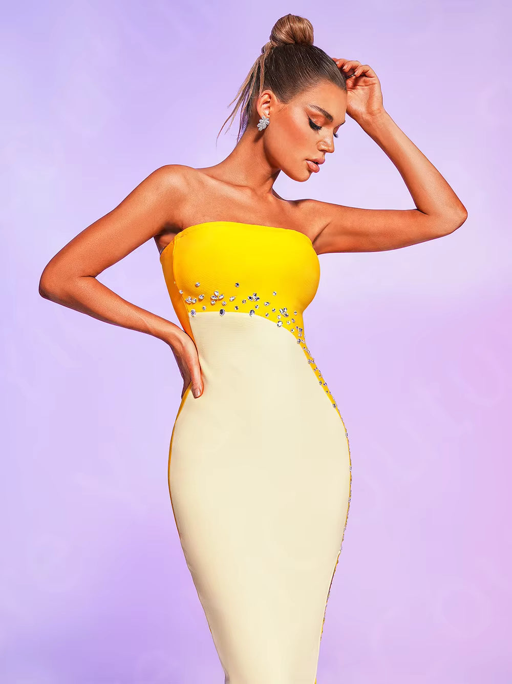 Classic Sleeveless Thigh Slit Beaded Homecoming Cocktail Party Midi Dresses
