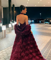 Classic Halter Backless 3D Flowers A Line Sleeveless Tulle Evening Maxi Dress