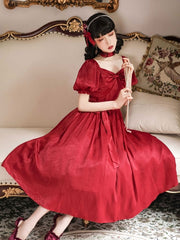 Classic Lolita OP Seine Bows Short Sleeve One Piece Dresses