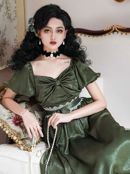 Classic Lolita OP Seine Bows Short Sleeve One Piece Dresses