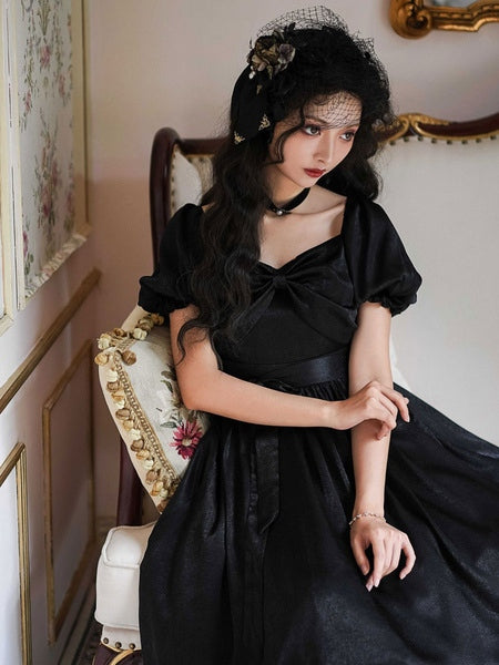 Classic Lolita OP Seine Bows Short Sleeve One Piece Dresses