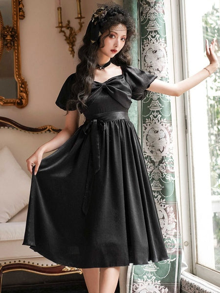 Classic Lolita OP Seine Bows Short Sleeve One Piece Dresses
