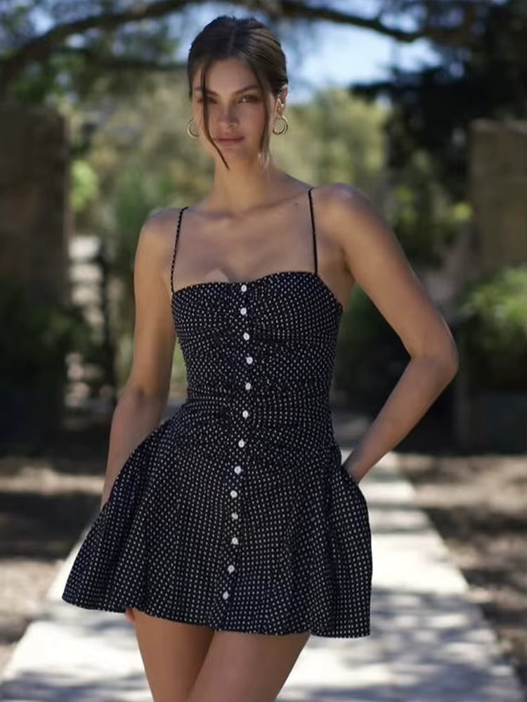 Classic Low Neck Backless A-line Dot Print Trend Streetwear Mini Dress