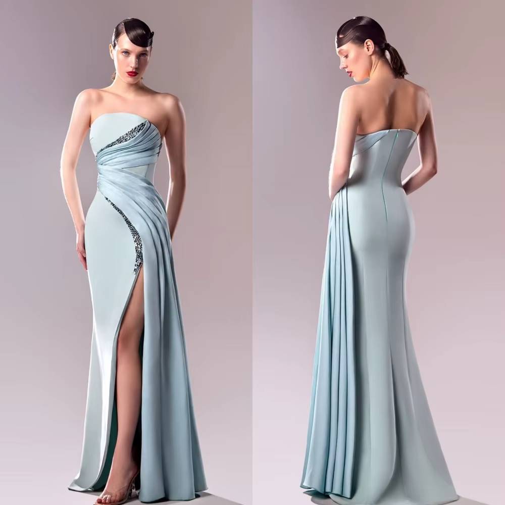 Classic Modern Style Strapless A-line Beading Pleats Formal Evening Party Dress