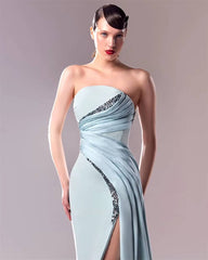 Classic Modern Style Strapless A-line Beading Pleats Formal Evening Party Dress