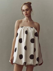 Classic Pullover Pleated Loose Printed Strapless Sleeveless Mini Dress