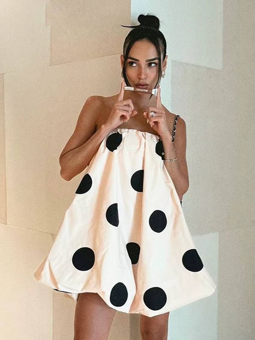 Classic Pullover Pleated Loose Printed Strapless Sleeveless Mini Dress