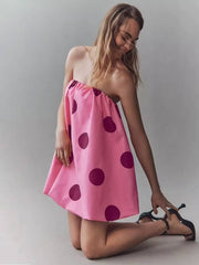 Classic Pullover Pleated Loose Printed Strapless Sleeveless Mini Dress